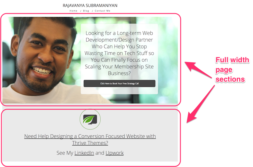 thrive content builder page sections