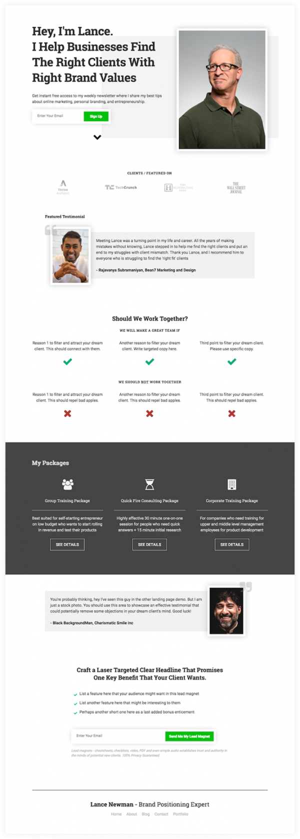 free thrive architect homepage/landing page template for consultants and coaches